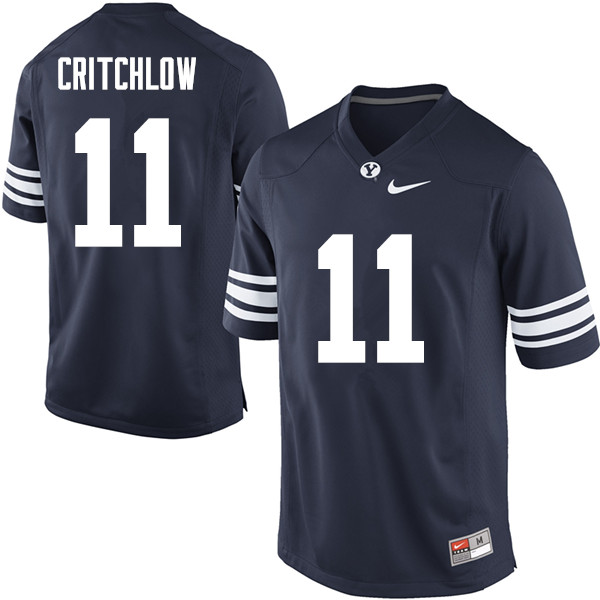 Men #11 Joe Critchlow BYU Cougars College Football Jerseys Sale-Navy